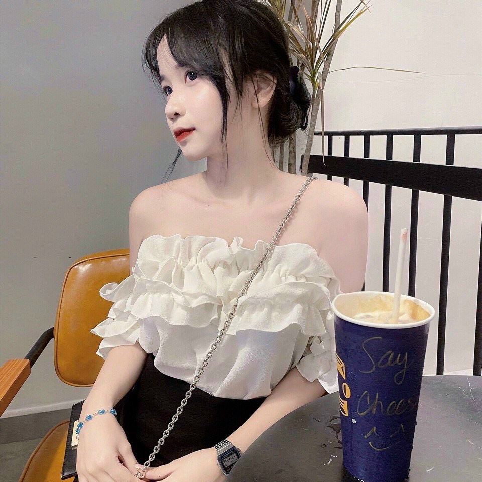 váy trắng tiểu thư trễ vai tay bồng dáng dài hai lớp đầm trắng dự tiệc  bánh bèo xinh xắn  Shopee Việt Nam