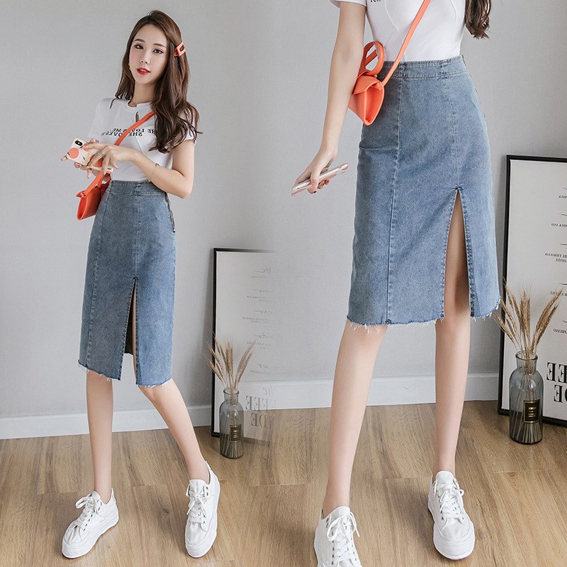 Chân váy jeans dài xẻ tà lưng cao thời trang thu đông phong cách Hàn Quốc  mới 2021 - Hiền Store