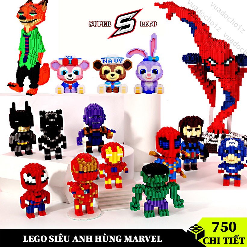 Lego mini đồ chơi lắp ráp 3d các nhân vật siêu anh hùng marvel:batman,captain  america,spiderman,ironman