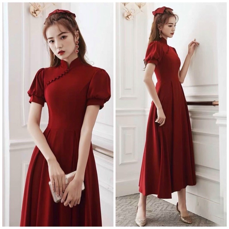 Váy đỏ đầm xòe dự tiệc đỏ xinh mặc Tết N130 thiết kế cổ V tay cánh dơi mới  lạ cá tính ấn tượng mạnh mẽ khi đi tiệc - Chân váy |
