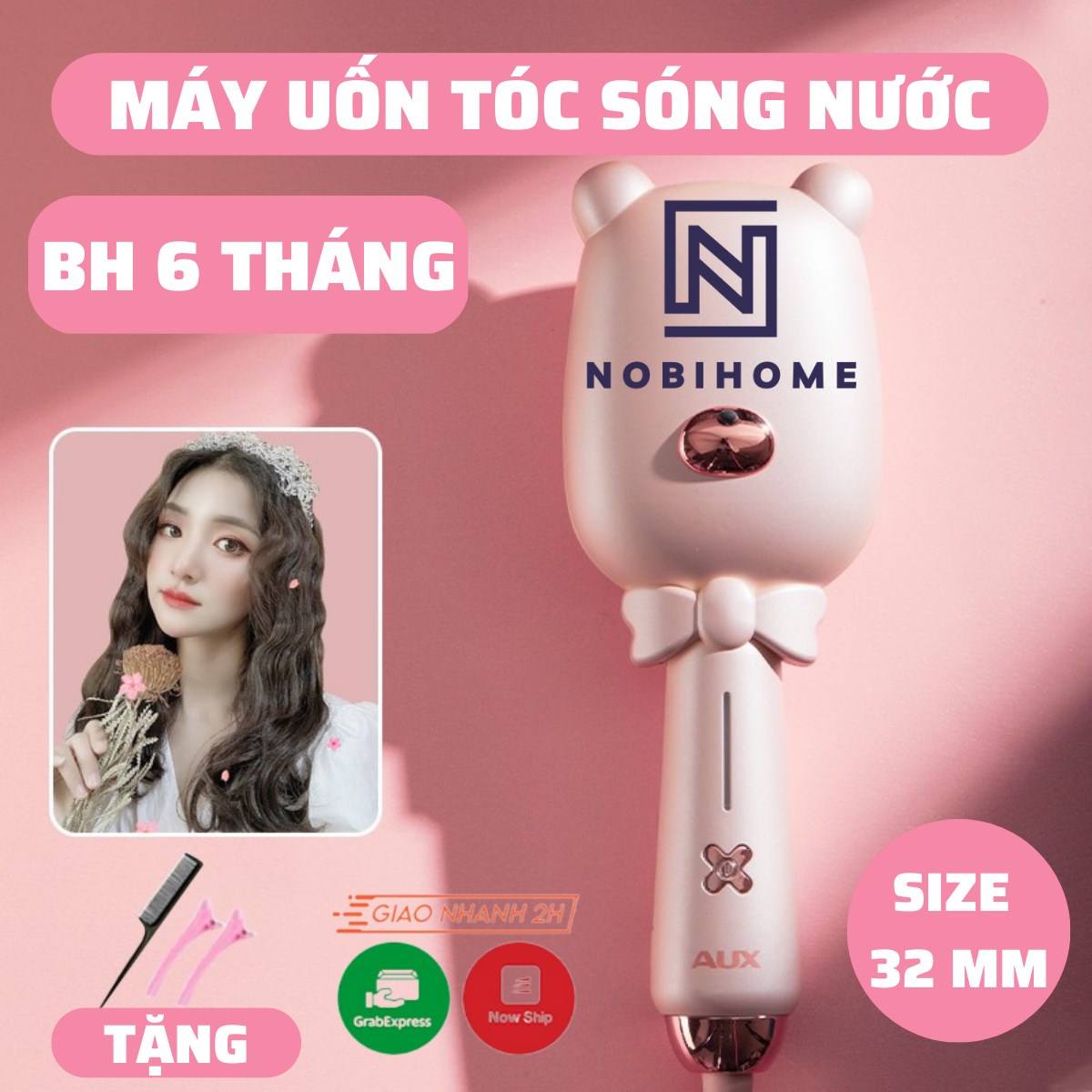 Máy uốn tóc xoăn sóng nước tự động size 32mm màu hồng dễ thương ...